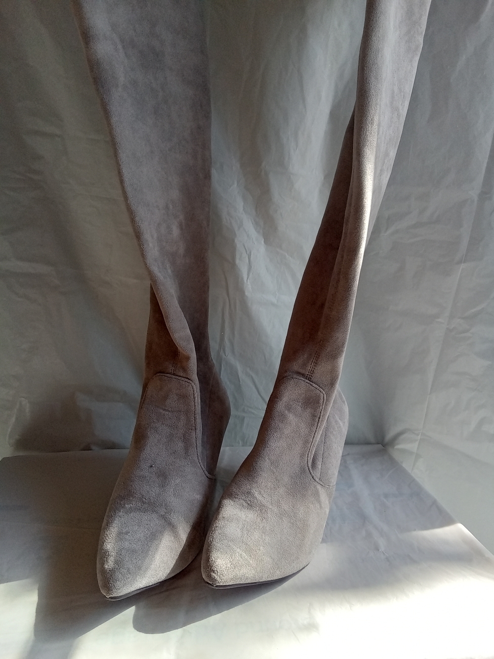 Women's High Over-the-Knee Faux Suede Boots in Light Gray